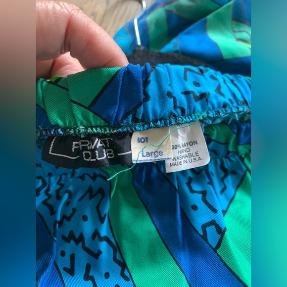 Vtg 80s Private Club Top Skirt Set Multicolor Lg Green Blue Turquoise Retro - Picture 2 of 15